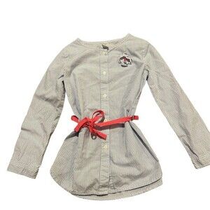 Carter's Girls Shirt Dress Tunic Size 7 Blue White Pinstripe Red Belt